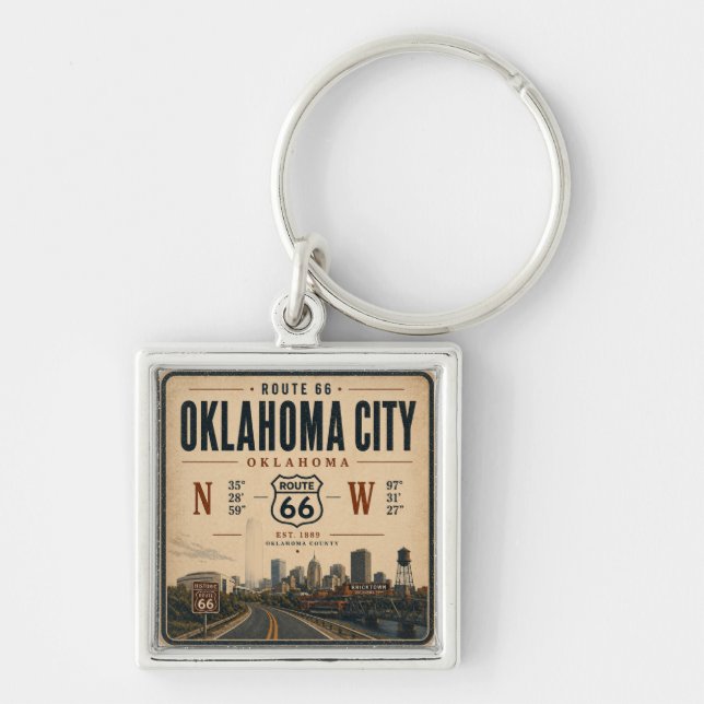 Oklahoma City Route 66 Coordinates Keychain (Front)