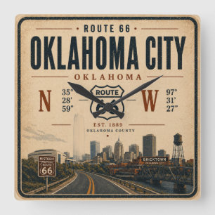 Oklahoma City Route 66 Landmark Square Wall Clock