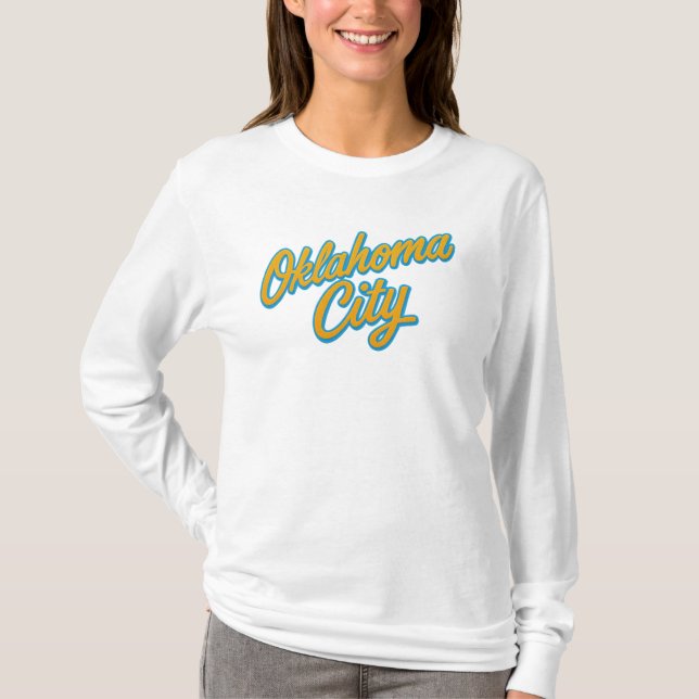 Oklahoma City Script – Retro OKC Pride T-Shirt (Front)