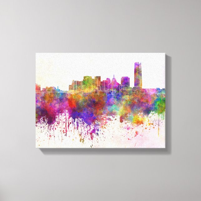Oklahoma City skyline in watercolor background Canvas Print (Front)