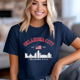 Oklahoma City Skyline with American Flag Tri-Blend Shirt