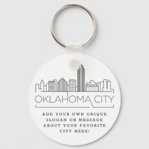 Oklahoma City Stylized Skyline   Custom Slogan Keychain