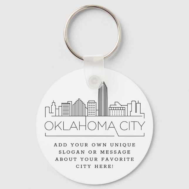 Oklahoma City Stylized Skyline | Custom Slogan Keychain (Front)