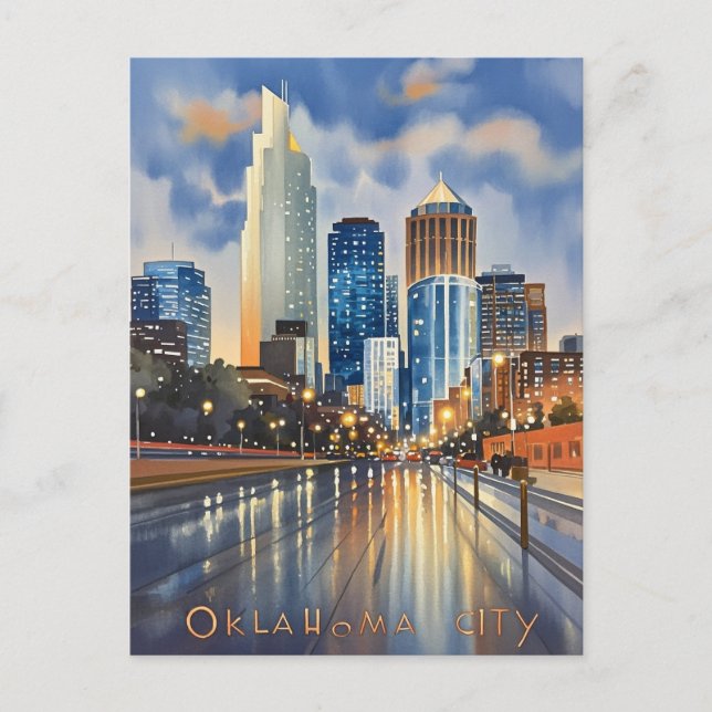 Oklahoma City water colour skyline Postcard (Front)