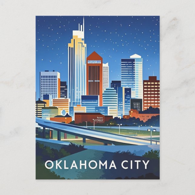 Oklahoma City water colour skyline Postcard (Front)