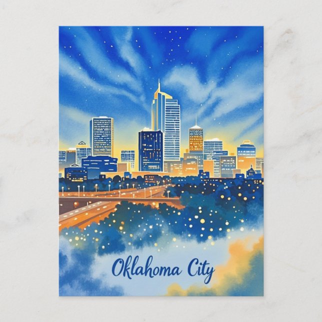 Oklahoma City water colour skyline Postcard (Front)