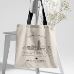 Oklahoma City Wedding | Stylized Skyline Tote Bag<br><div class="desc">A unique wedding tote bag for a wedding taking place in the beautiful city of Oklahoma City.  This tote features a stylized illustration of the city's unique skyline with its name underneath.  This is followed by your wedding day information in a matching open lined style.</div>