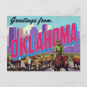 Oklahoma Cowboy Cattle City Postcard