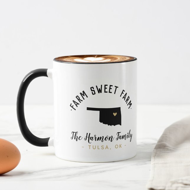 Oklahoma Farm Sweet Farm Famille Monogramme Mug (Créateur téléchargé)