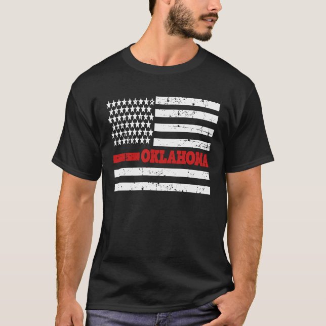 Oklahoma Firefighter Fire Rescue Distressed Red Li T-Shirt (Front)