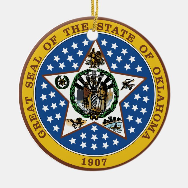 Oklahoma Great Seal Ceramic Ornament (Front)