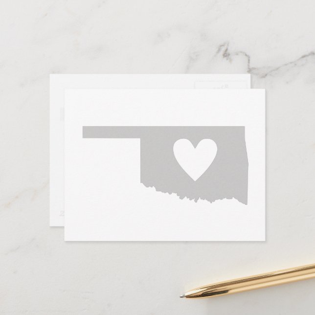 Oklahoma Grey State Map Shape with Heart Cutout Postcard (Front/Back In Situ)