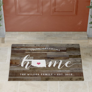 Oklahoma Home State Personalized Wood Look Doormat