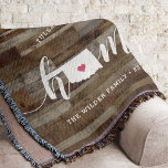 Oklahoma Home State Personalized Wood Look Throw Blanket<br><div class="desc">Show some home state pride with this cute rustic faux wood plank throw blanket featuring "home" in white calligraphy script lettering with a silhouette map of the state of Oklahoma standing in for the letter "O." A pink heart illustration inside the state map completes the design; you can change the...</div>