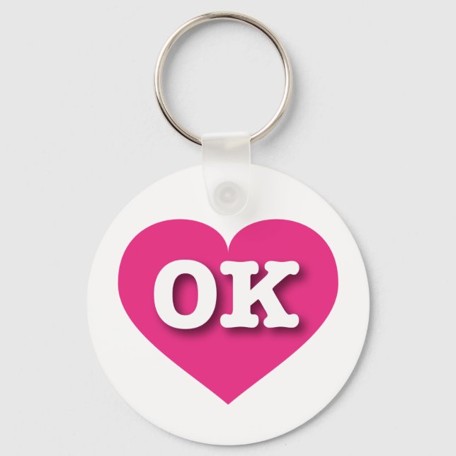 Oklahoma Hot Pink Heart - I love OK Keychain (Front)