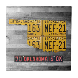 Oklahoma License Plate Map Ceramic Tile
