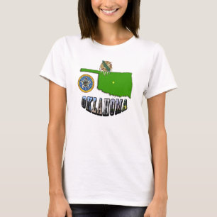 Oklahoma Map Outline, Seal, and Picture Text T-Shirt