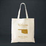 Oklahoma Map Wedding Welcome Bag, Gold Tote Bag<br><div class="desc">Wedding weekend welcome gift bag for out of town guests to your wedding,  featuring image of Oklahoma,  with heart you may place at the precise location.  Fill tote with your favorite goodies.</div>