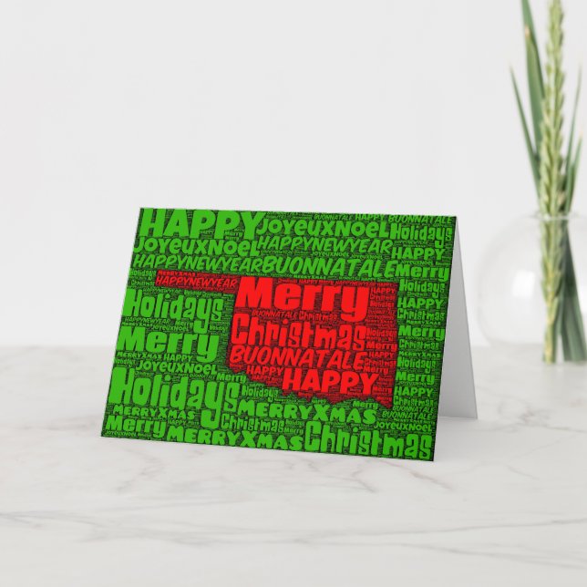 Oklahoma Map Word Art Christmas Card Holiday Card (Front)