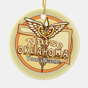 Oklahoma Nurse Caduceus  Ceramic Ornament