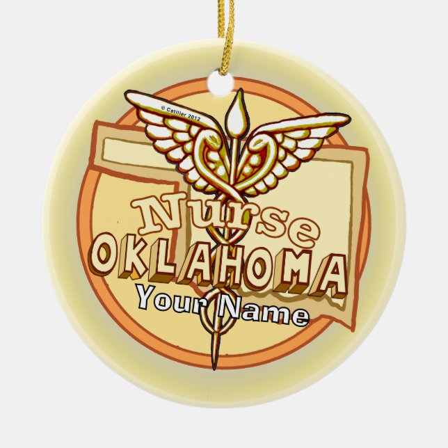 Oklahoma Nurse Caduceus  Ceramic Ornament (Front)
