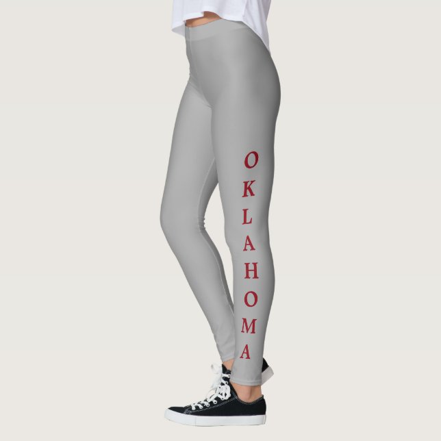 Oklahoma Red Lettering Grey Leggings (Left)