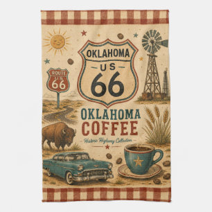 Oklahoma Route 66 Mother Road Coffee Stop Art Kitchen Towel