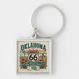 Oklahoma Route 66 Prairie Road Charm Keychain