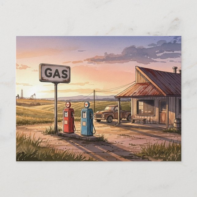 Oklahoma Route 66 Vintage Gas Station Postcard (Front)