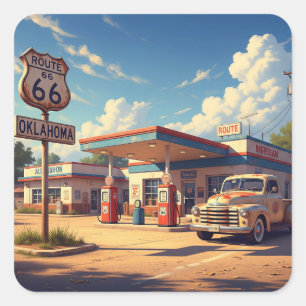 Oklahoma Route 66 Vintage Gas Station Square Sticker