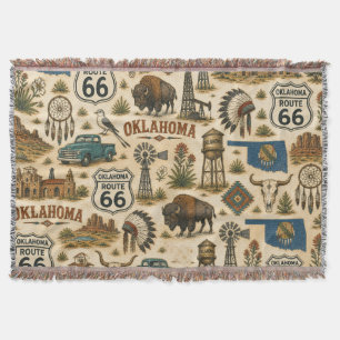 Oklahoma Route 66 Vintage Western Collage Throw Blanket