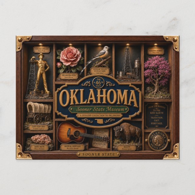 Oklahoma Shadow Box 3D Figurine State Postcard (Front)