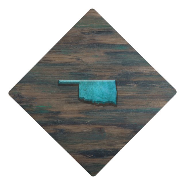 Oklahoma Shape Teal Graduation Cap Topper (Front)