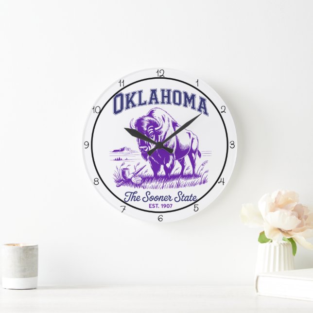 Oklahoma Sooner State Bison Large Clock (Home)