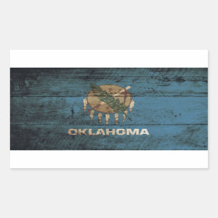 Oklahoma State Flag on Old Wood Grain Sticker