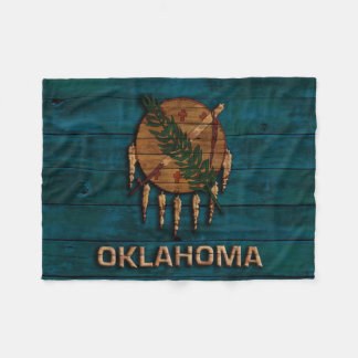 Oklahoma State Flag Vintage Wood Carved Fleece Blanket