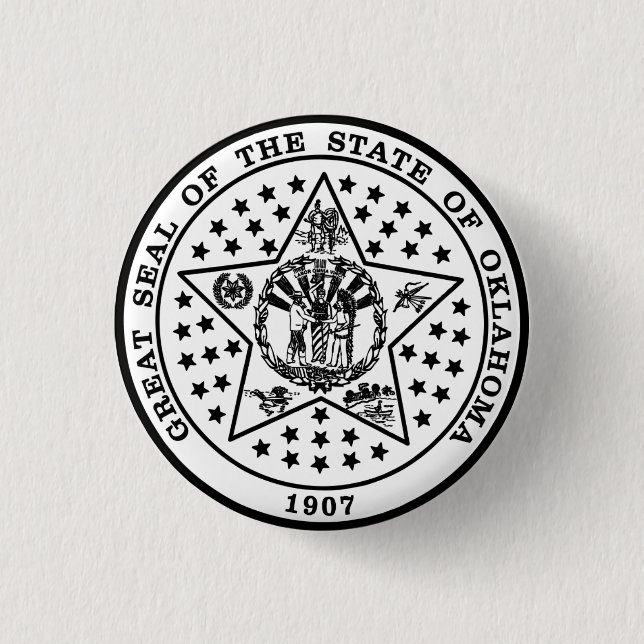 Oklahoma State Seal (black and white) 1 Inch Round Button (Front)