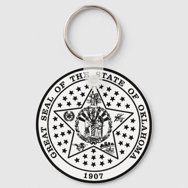 Oklahoma State Seal (black and white) Keychain (Front)