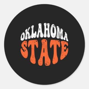 Oklahoma State Tee.retro Vintage Distressed Design Classic Round Sticker