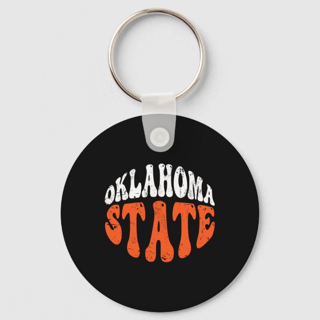 Oklahoma State Tee.retro Vintage Distressed Design Keychain (Front)