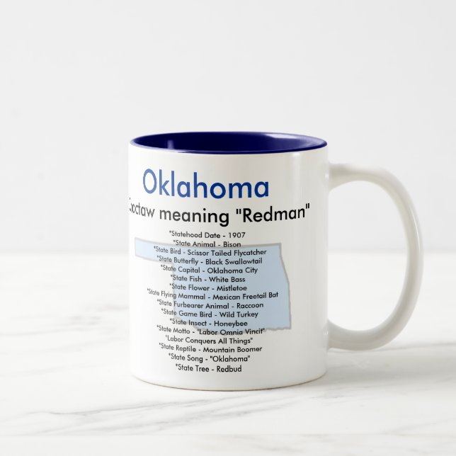 Oklahoma Symbols & Map Two-Tone Coffee Mug (Right)