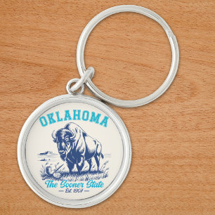 Oklahoma The Sooner State - Bison Art Design Keychain