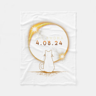 Oklahoma Total Solar Eclipse 2024 Cat Solar Eclips Fleece Blanket