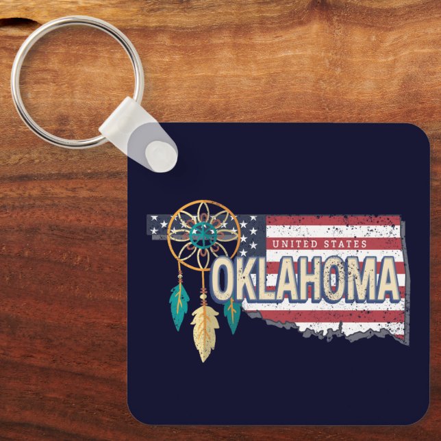 Oklahoma United States Retro Map Vintage USA Keychain (Front)