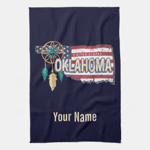 Oklahoma United States Retro Map Vintage USA Kitchen Towel