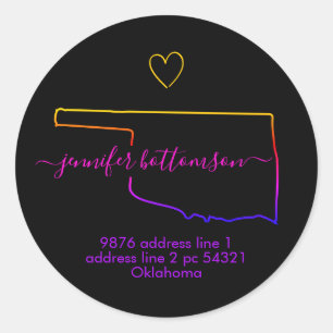 Oklahoma Usa home return address Signature rainbow Classic Round Sticker