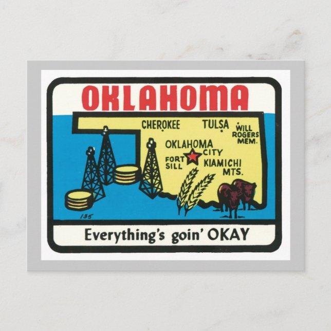 Oklahoma Vintage Label Postcard (Front)