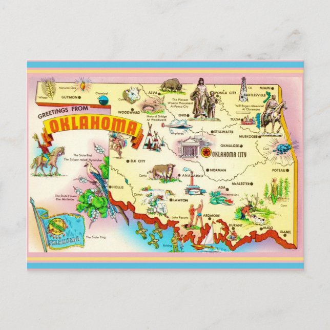 Oklahoma Vintage Map Postcard (Front)