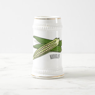 Okra cartoon illustration beer stein