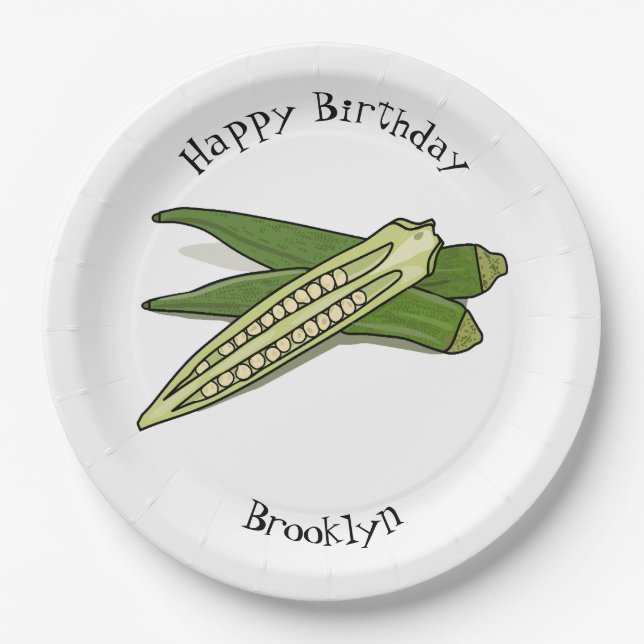Okra cartoon illustration paper plate (Front)
